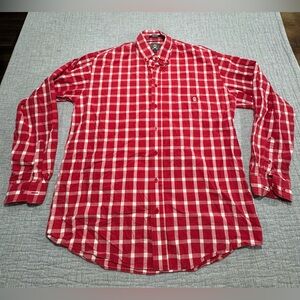 Cinch Men's White Red Plaid Check Long‎ Sleeve Button Down Western Shirt Size M